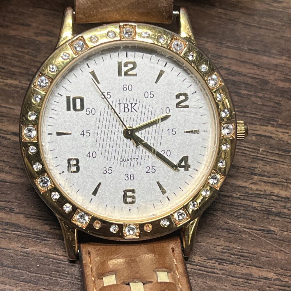 Camrose & Kross JBK Collection Gold Tone Crystal Bezel Brown Leather Band Watch